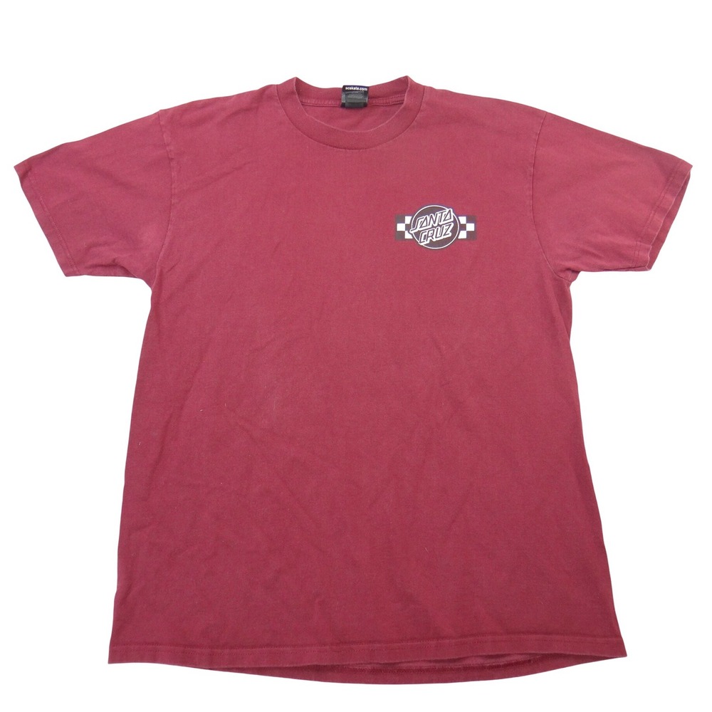 Santa Cruz Skateboards Logo Graphic T-Shirt Mens Large Burgundy Maroon Checkered
